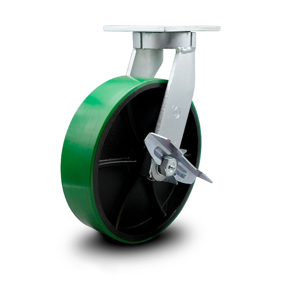 10 Inch Heavy Duty Green Poly on Cast Iron Caster with Brake and Swivel Lock SCC